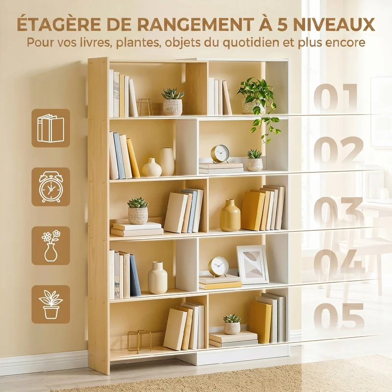 Bibliothèque d'angle rotative 350 111 x 24 x 163 cm 5 niveaux moderne séparateur de pièce en panneau de particules chêne 21_0002579