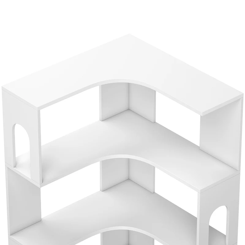 Bibliothèque d'angle 60 x 60 x 165,5 cm gain de place 6 niveaux rangement moderne épuré en panneaux de particules blanc 21_0003000