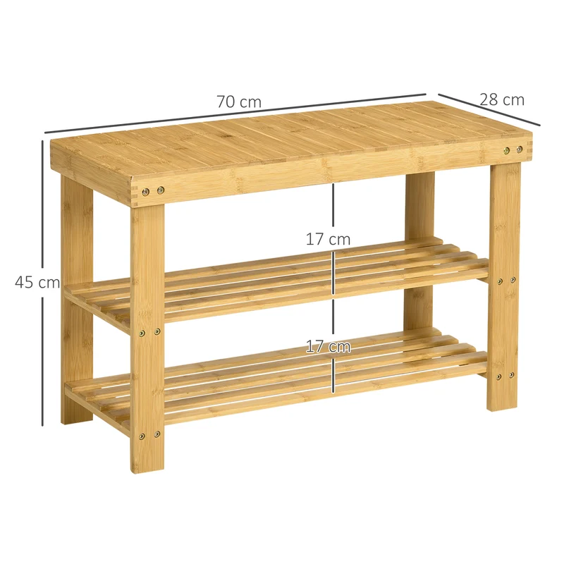Banc d'entrée rangement chaussures 70 x 28 x 45 cm assise pratique 6 paires scandinave épuré en bambou bois naturel 21_0002653