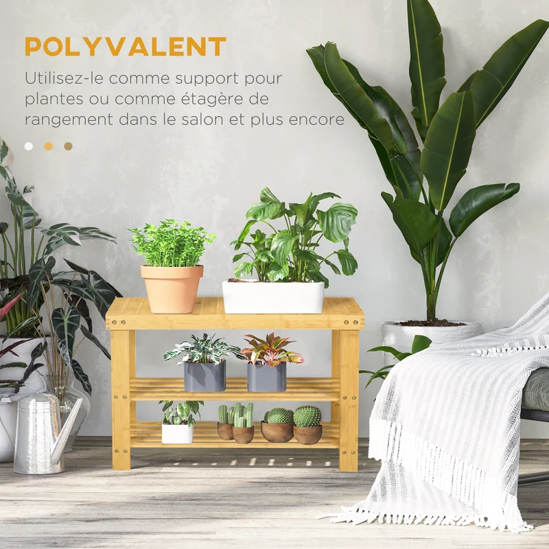 Banc d'entrée rangement chaussures 70 x 28 x 45 cm assise pratique 6 paires scandinave épuré en bambou bois naturel 21_0002653