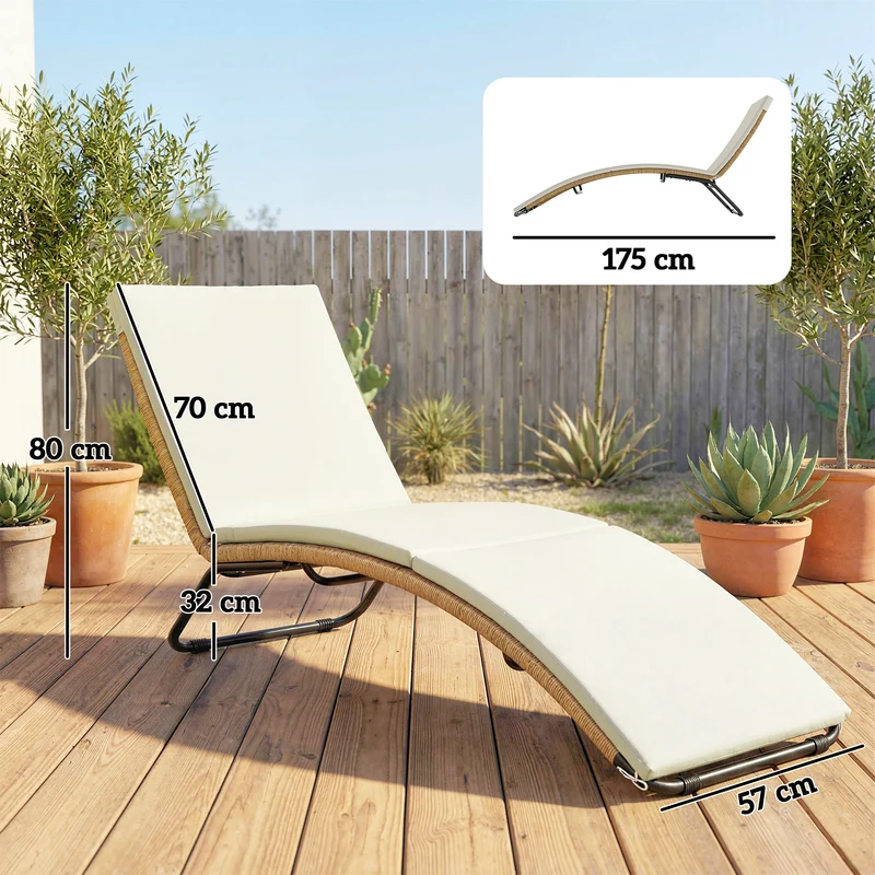 Bain de soleil forme s jardin terrasse 57 x 175 x 80 cm assise ergonomique coussin 195cm design tendance en résine crème 21_0006009