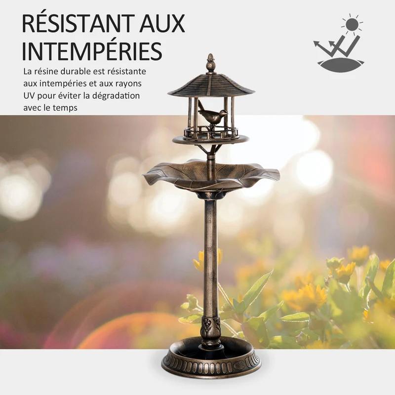 Bain d'oiseaux trois en un jardinière abreuvoir 50 x 113 cm stable résistant rustique en polypropylène bronze antique 21_0003923