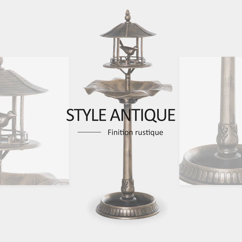 Bain d'oiseaux trois en un jardinière abreuvoir 50 x 113 cm stable résistant rustique en polypropylène bronze antique 21_0003923