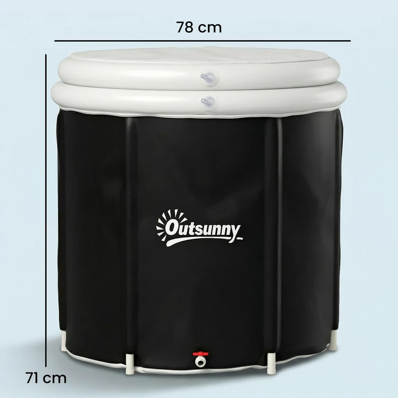 Baignoire de glace pliable 78 x 78 x 71 cm immersion complète isolation 3 couches très compacte contemporain en PVC noir 21_0004438