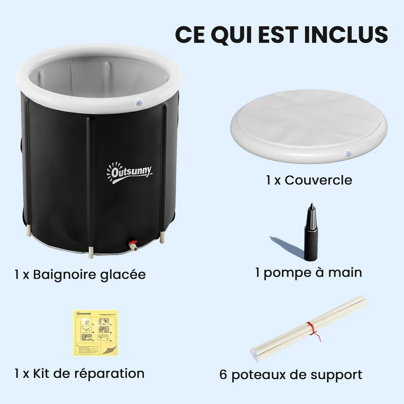 Baignoire de glace pliable 78 x 78 x 71 cm immersion complète isolation 3 couches très compacte contemporain en PVC noir 21_0004438