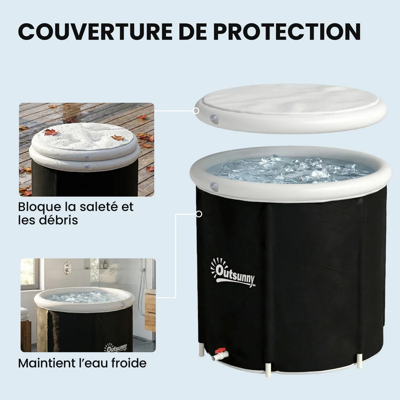 Baignoire de glace pliable 78 x 78 x 71 cm immersion complète isolation 3 couches très compacte contemporain en PVC noir 21_0004438