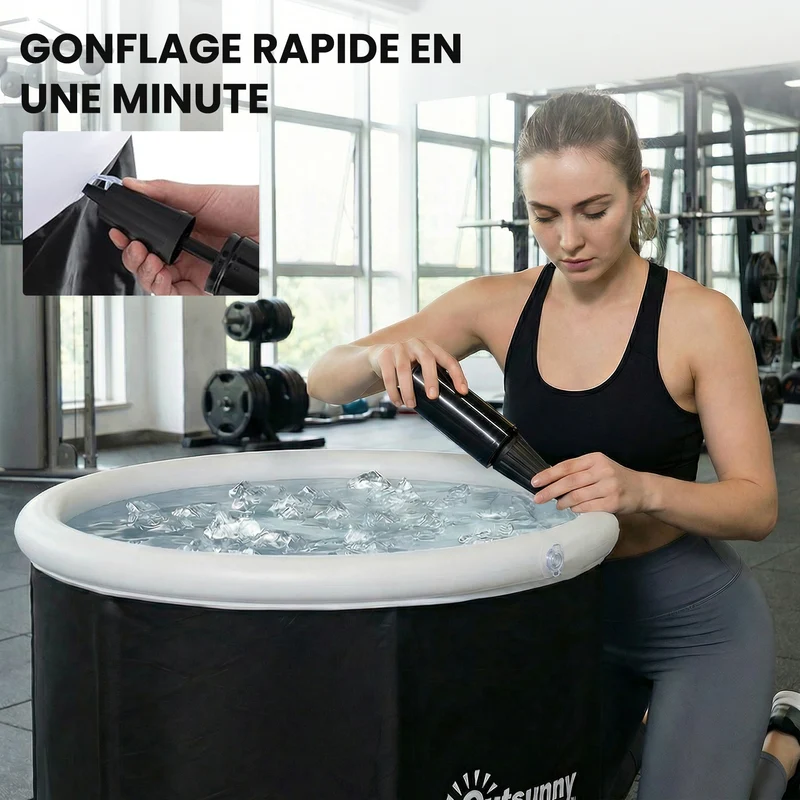Baignoire de glace pliable 78 x 78 x 71 cm immersion complète isolation 3 couches très compacte contemporain en PVC noir 21_0004438