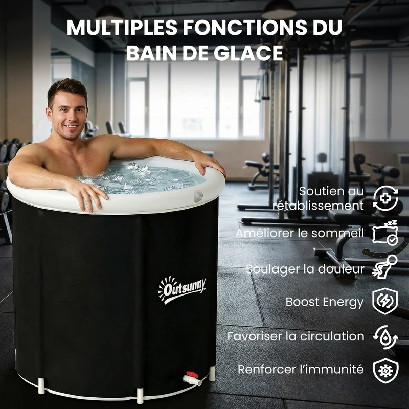 Baignoire de glace pliable 78 x 78 x 71 cm immersion complète isolation 3 couches très compacte contemporain en PVC noir 21_0004438