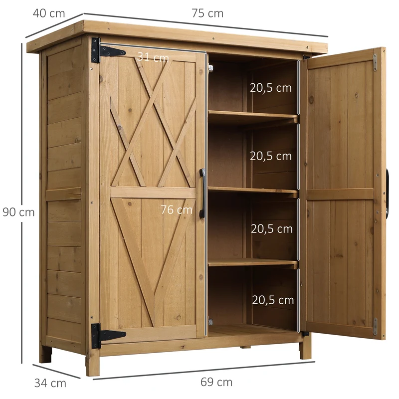 Armoire de jardin rangement extérieur 75 x 40 x 90 cm étanche pour outils traitée anti uv style rustique en bois jaune 21_0004271