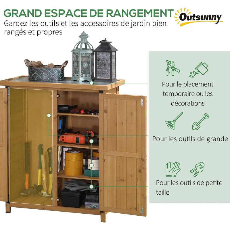 Armoire de jardin rangement extérieur 75 x 40 x 90 cm étanche pour outils traitée anti uv style rustique en bois jaune 21_0004271