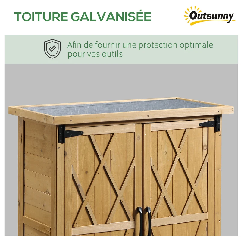 Armoire de jardin rangement extérieur 75 x 40 x 90 cm étanche pour outils traitée anti uv style rustique en bois jaune 21_0004271