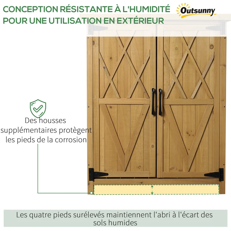Armoire de jardin rangement extérieur 75 x 40 x 90 cm étanche pour outils traitée anti uv style rustique en bois jaune 21_0004271