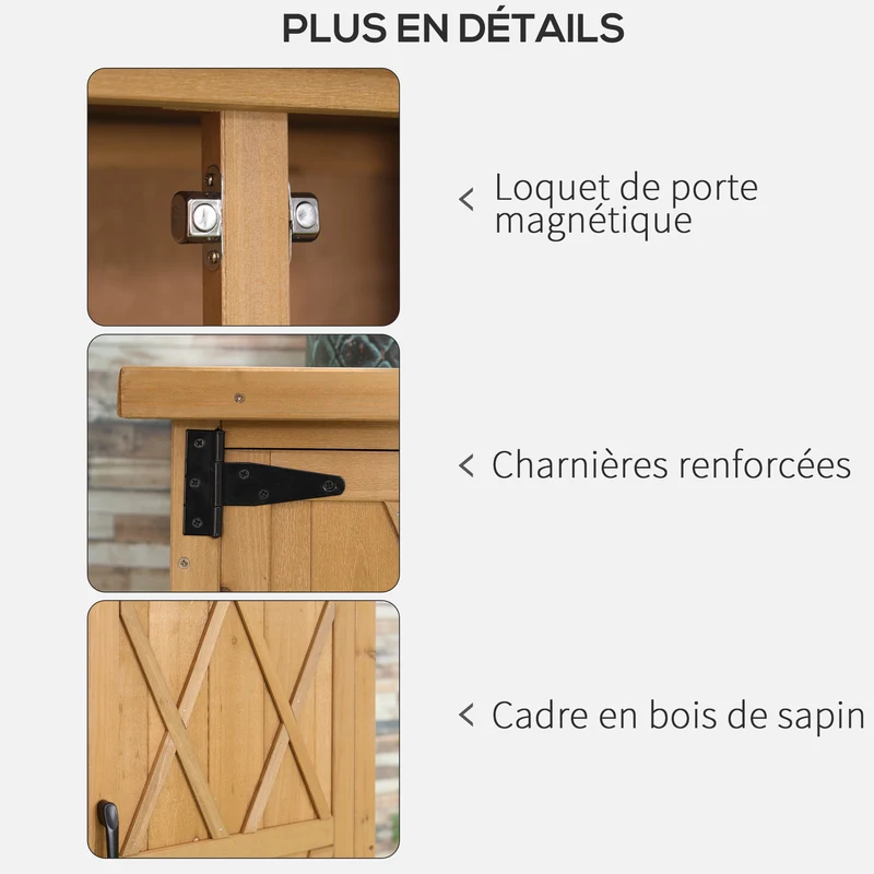 Armoire de jardin rangement extérieur 75 x 40 x 90 cm étanche pour outils traitée anti uv style rustique en bois jaune 21_0004271
