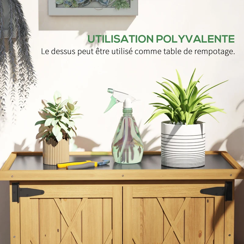 Armoire de jardin rangement extérieur 75 x 40 x 90 cm étanche pour outils traitée anti uv style rustique en bois jaune 21_0004271