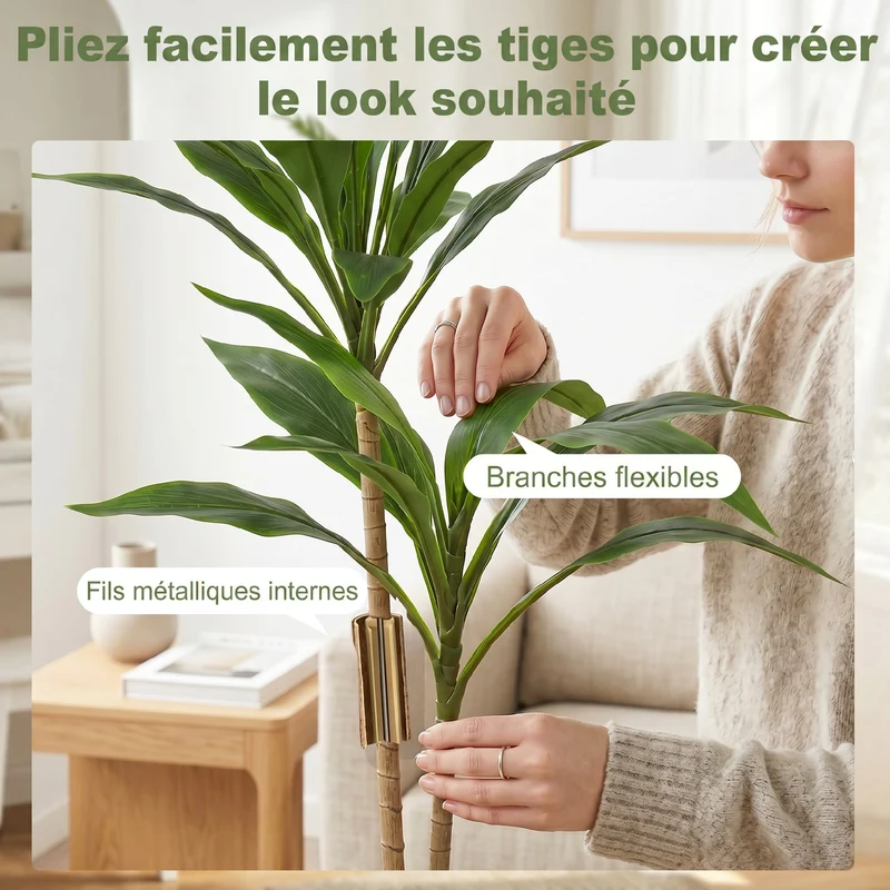 Arbre artificiel cordyline salon 13 x 90 cm sans entretien pot lesté stable ambiance scandinave tendance en peva vert 21_0003725
