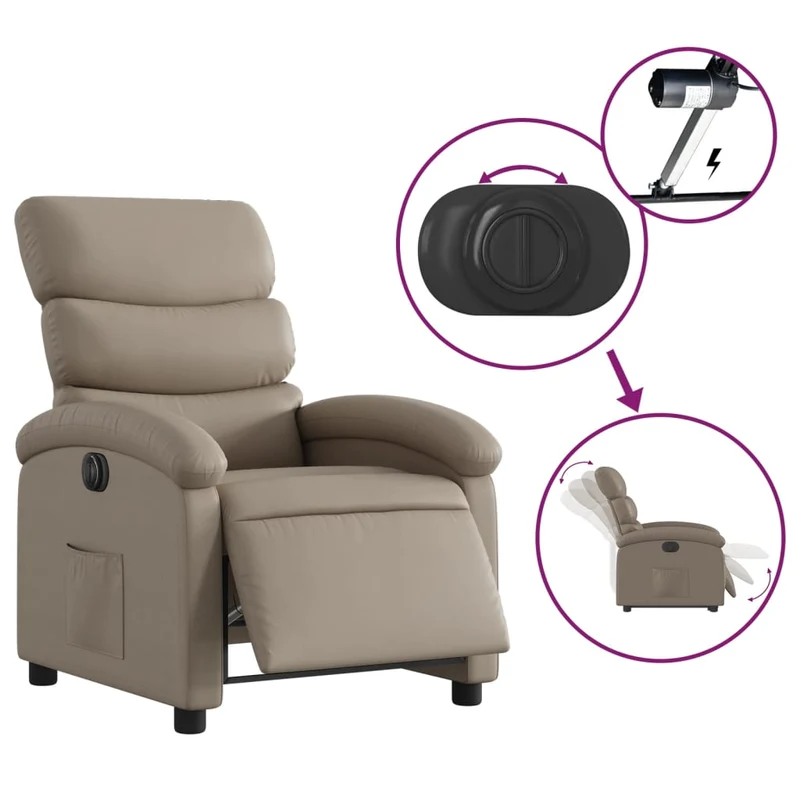 Fauteuil relax TV fonction d'inclinaison électrique très confortable en PVC couleur cappuccino DEC028246