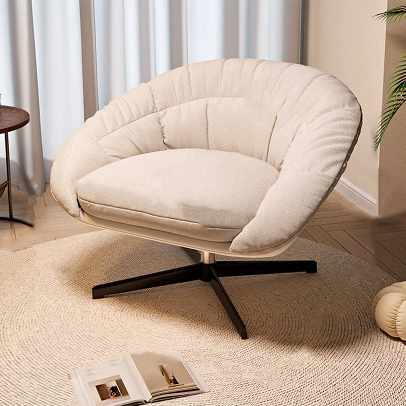 Contemporary Scandinavian Liftable Fan-Shaped Iron PU Leather Rice Grain Fleece Sponge Plush Cotton Detachable Accent Chair Backrest Armless For Living Room