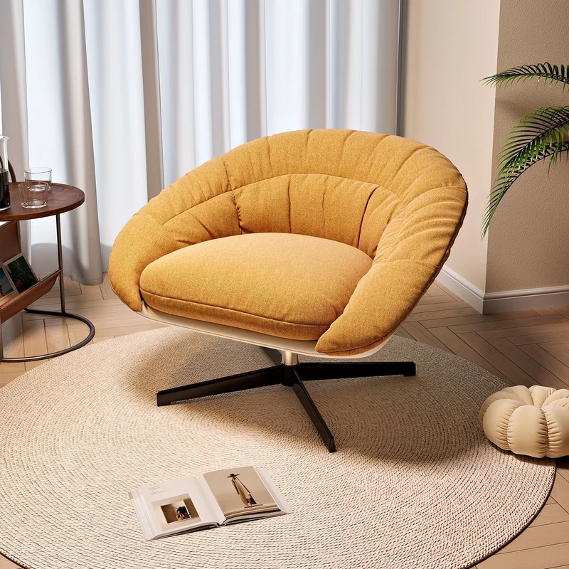 Contemporary Scandinavian Liftable Fan-Shaped Iron PU Leather Rice Grain Fleece Sponge Plush Cotton Detachable Accent Chair Backrest Armless For Living Room