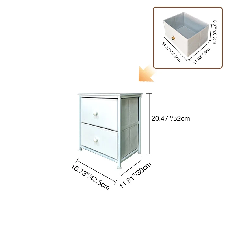 Traditional Vintage Nonwoven Fabric Iron Wood Board Square Storage Cabinet With 2 Drawers For Living Room