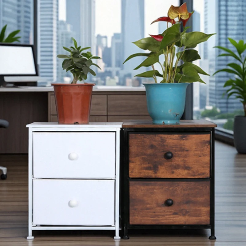 Traditional Vintage Nonwoven Fabric Iron Wood Board Square Storage Cabinet With 2 Drawers For Living Room