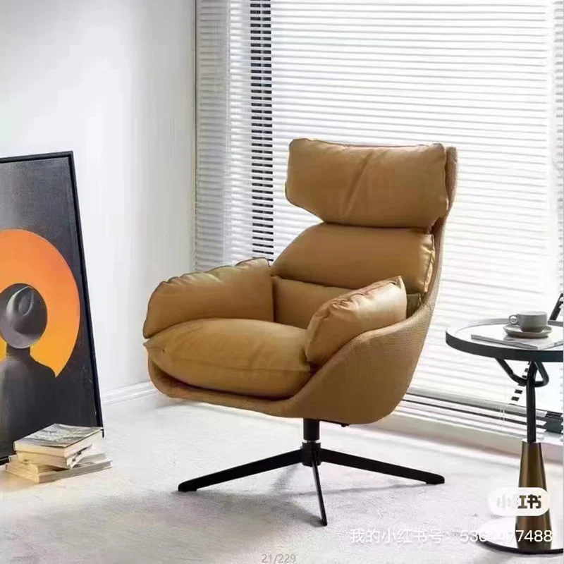 Contemporary Scandinavian Velvet Microfiber Leather Carbon Steel Swivel Curved Accent Chair With Backrest For Living Room