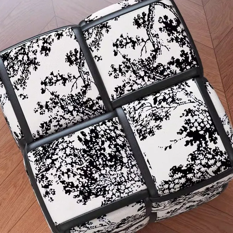Modern Minimalist Square Wood Flannelette Faux Leather Sponge Low Stool Backless Armless For Living Room