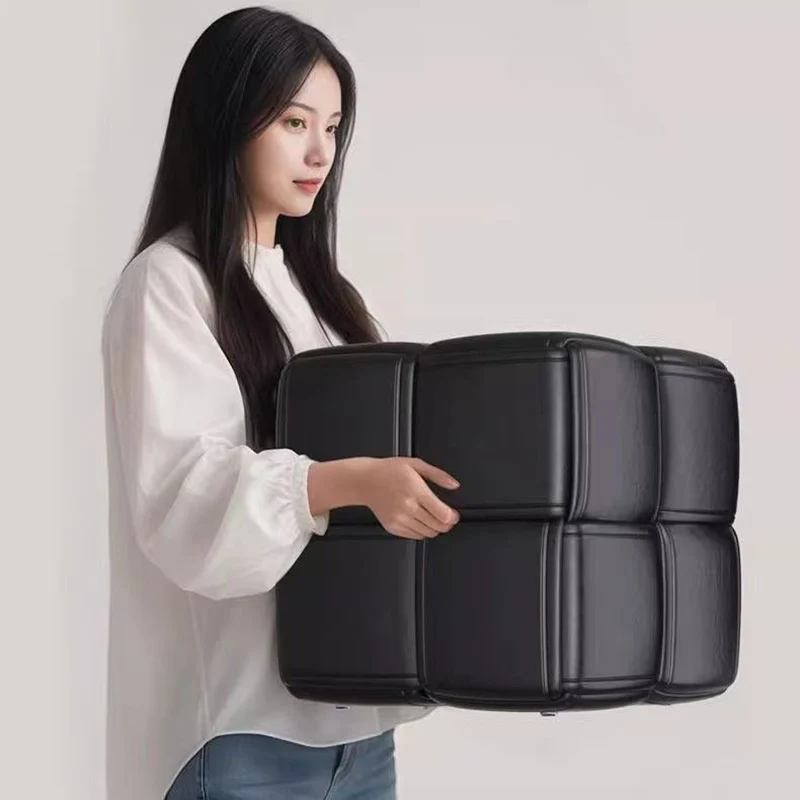 Modern Minimalist Square Wood Flannelette Faux Leather Sponge Low Stool Backless Armless For Living Room