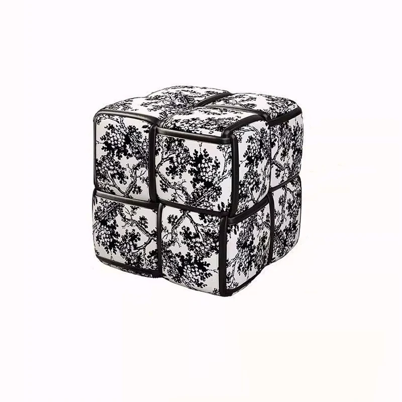 Modern Minimalist Square Wood Flannelette Faux Leather Sponge Low Stool Backless Armless For Living Room