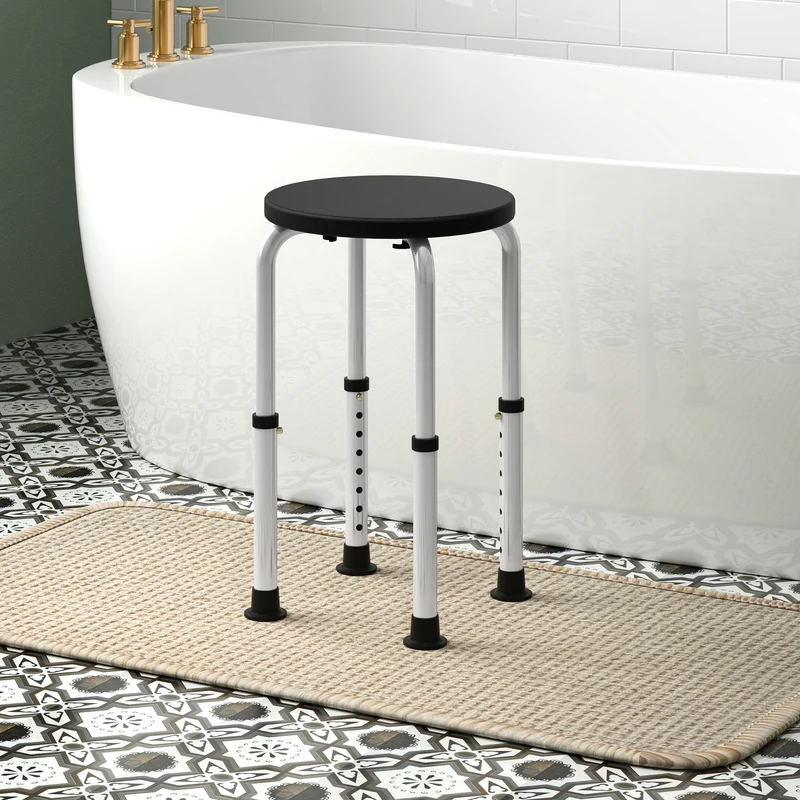 Tabouret de douche 32,5 x 32,5 x 35,5-54 cm assise ergonomique antidérapant réglable moderne épuré en aluminium gris 21_0000904