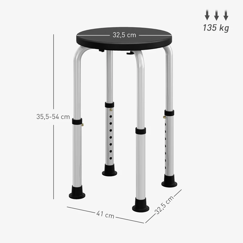 Tabouret de douche 32,5 x 32,5 x 35,5-54 cm assise ergonomique antidérapant réglable moderne épuré en aluminium gris 21_0000904