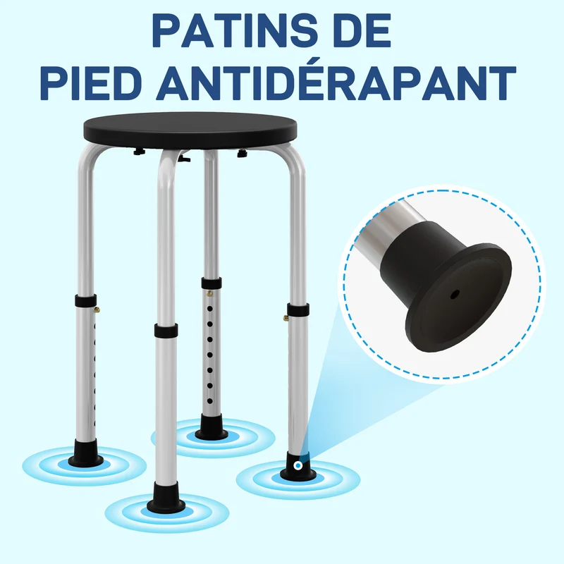 Tabouret de douche 32,5 x 32,5 x 35,5-54 cm assise ergonomique antidérapant réglable moderne épuré en aluminium gris 21_0000904