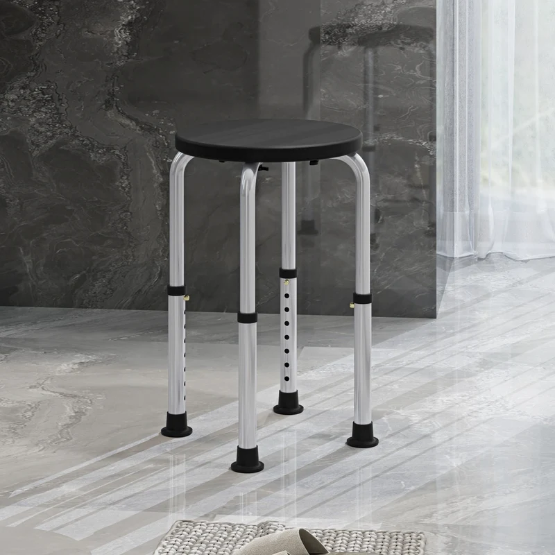 Tabouret de douche 32,5 x 32,5 x 35,5-54 cm assise ergonomique antidérapant réglable moderne épuré en aluminium gris 21_0000904