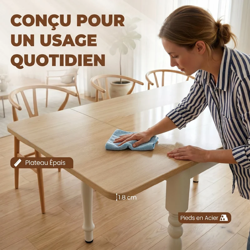 Table à manger pliante 2 à 6 personnes 134 x 80 x 75 cm gain de place extensible pratique scandinave en MDF bois naturel 21_0003351