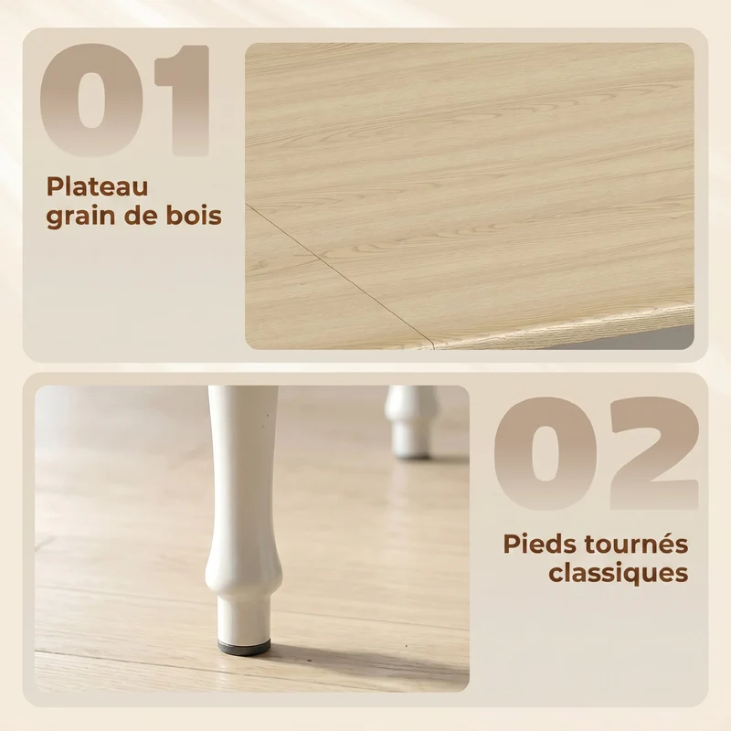 Table à manger pliante 2 à 6 personnes 134 x 80 x 75 cm gain de place extensible pratique scandinave en MDF bois naturel 21_0003351