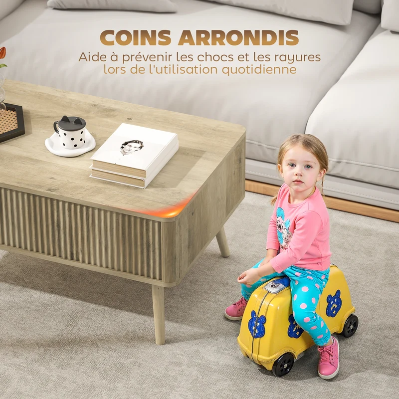 Table basse relevable salon 91 x 56 x 43 cm 2 compartiments cachés plateau ajustable scandinave moderne en MDF chêne 21_0003570