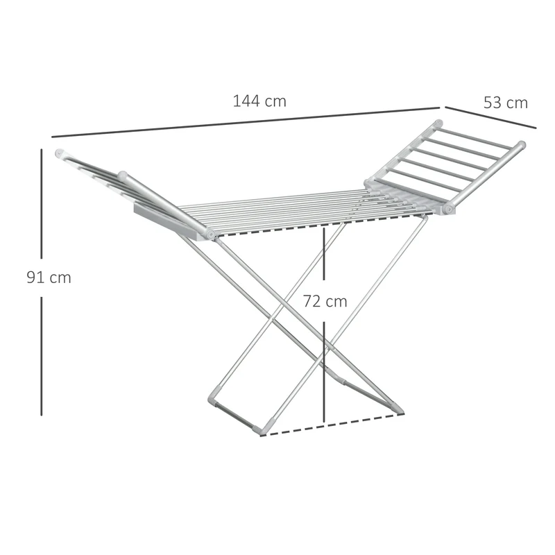 Séchoir à linge électrique 144 x 53 x 91 cm séchage rapide pliable moderne minimaliste intérieur en aluminium argent 21_0005809