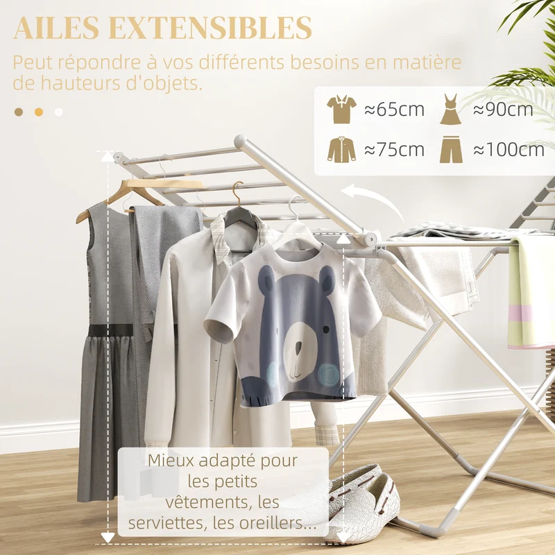 Séchoir à linge électrique 144 x 53 x 91 cm séchage rapide pliable moderne minimaliste intérieur en aluminium argent 21_0005809