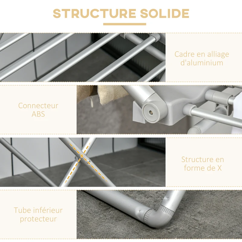 Séchoir à linge électrique 144 x 53 x 91 cm séchage rapide pliable moderne minimaliste intérieur en aluminium argent 21_0005809