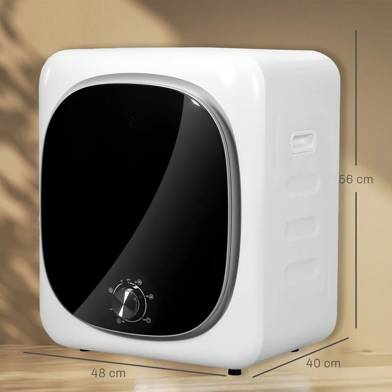 Sèche-linge à évacuation salle de bain 48 x 40 x 56 cm 4 kg 5 modes anti-plis moderne épuré en acier inoxydable blanc 21_0007095