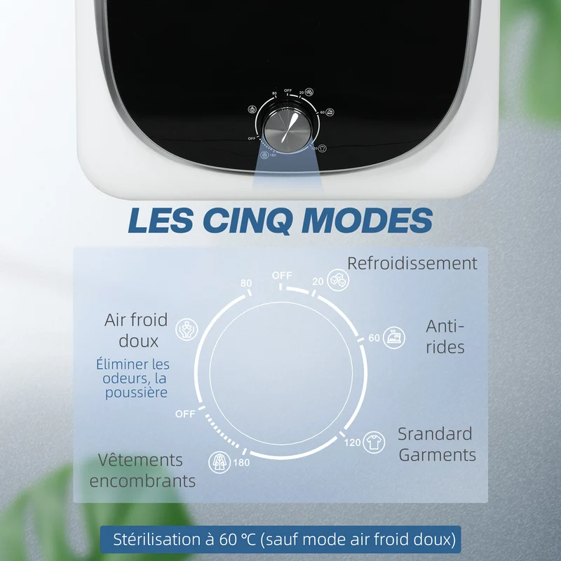 Sèche-linge à évacuation salle de bain 48 x 40 x 56 cm 4 kg 5 modes anti-plis moderne épuré en acier inoxydable blanc 21_0007095