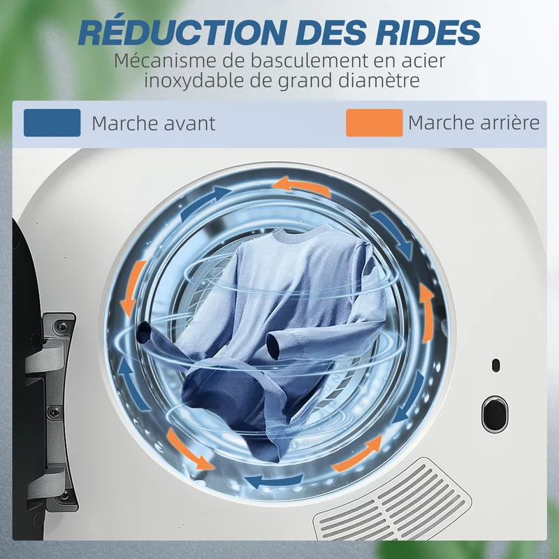 Sèche-linge à évacuation salle de bain 48 x 40 x 56 cm 4 kg 5 modes anti-plis moderne épuré en acier inoxydable blanc 21_0007095