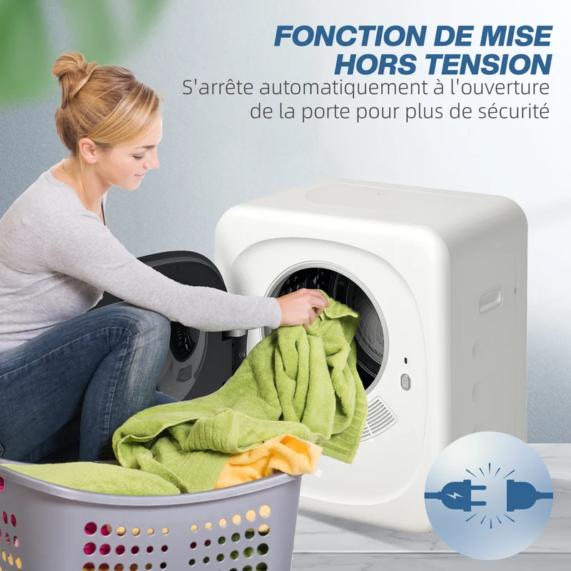 Sèche-linge à évacuation salle de bain 48 x 40 x 56 cm 4 kg 5 modes anti-plis moderne épuré en acier inoxydable blanc 21_0007095