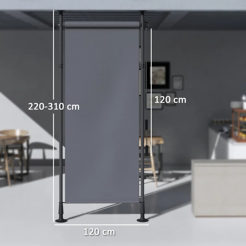 Store manuel rétractable ajustable 120 x 220-310 cm protection solaire sans perçage moderne en polyester gris foncé 21_0003882