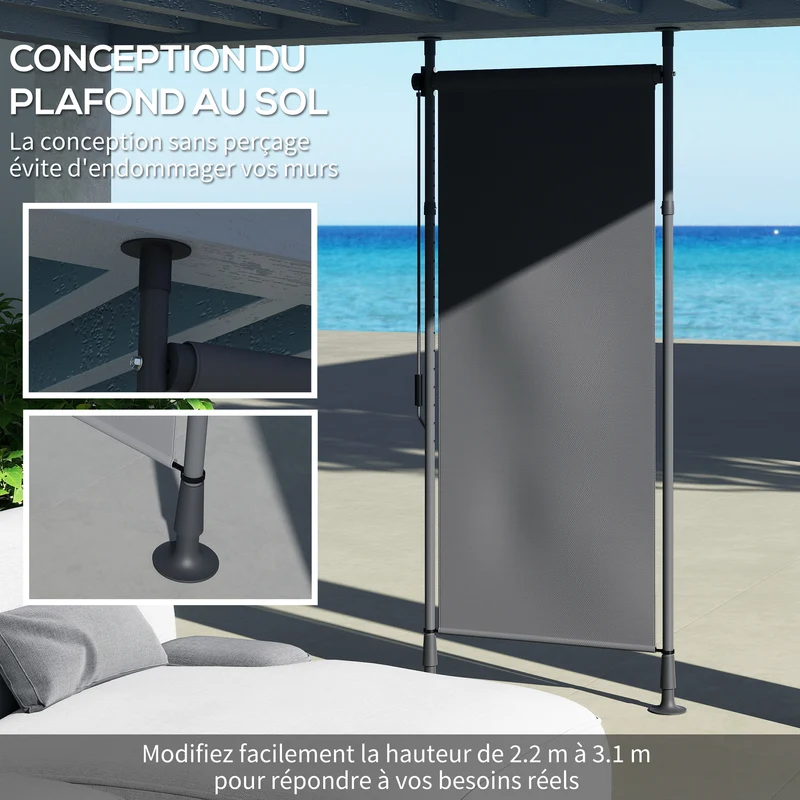 Store manuel rétractable ajustable 120 x 220-310 cm protection solaire sans perçage moderne en polyester gris foncé 21_0003882