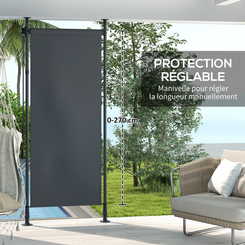 Store manuel rétractable ajustable 120 x 220-310 cm protection solaire sans perçage moderne en polyester gris foncé 21_0003882