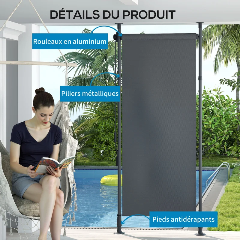 Store manuel rétractable ajustable 120 x 220-310 cm protection solaire sans perçage moderne en polyester gris foncé 21_0003882
