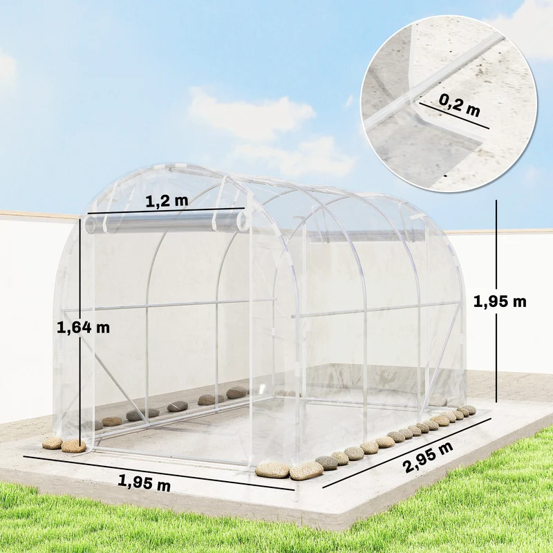Serre tunnel de jardin 195 x 295 x 195 cm protection uv portes enroulables stabilité moderne en acier galvanisé argent 21_0005588