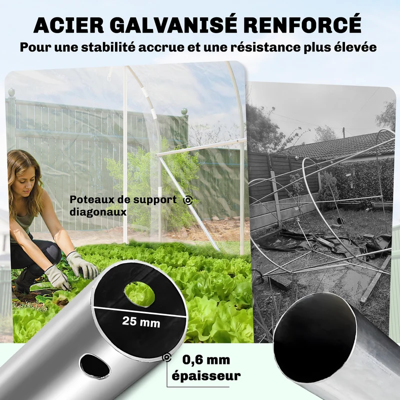 Serre tunnel de jardin 195 x 295 x 195 cm protection uv portes enroulables stabilité moderne en acier galvanisé argent 21_0005588