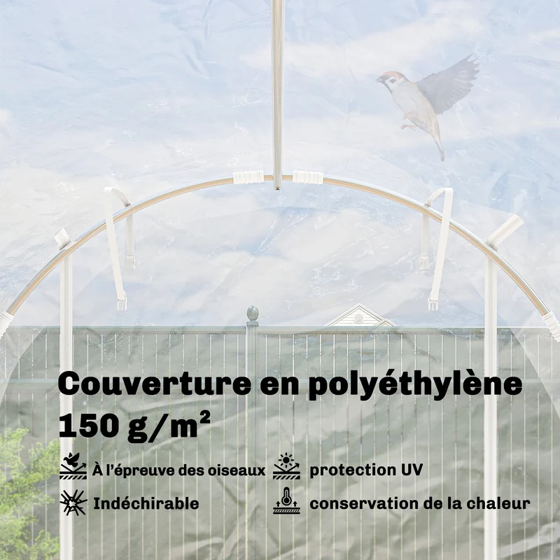 Serre tunnel de jardin 195 x 295 x 195 cm protection uv portes enroulables stabilité moderne en acier galvanisé argent 21_0005588