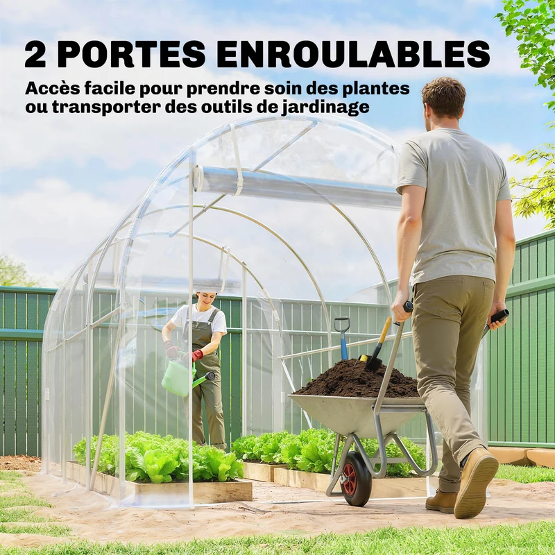 Serre tunnel de jardin 195 x 295 x 195 cm protection uv portes enroulables stabilité moderne en acier galvanisé argent 21_0005588